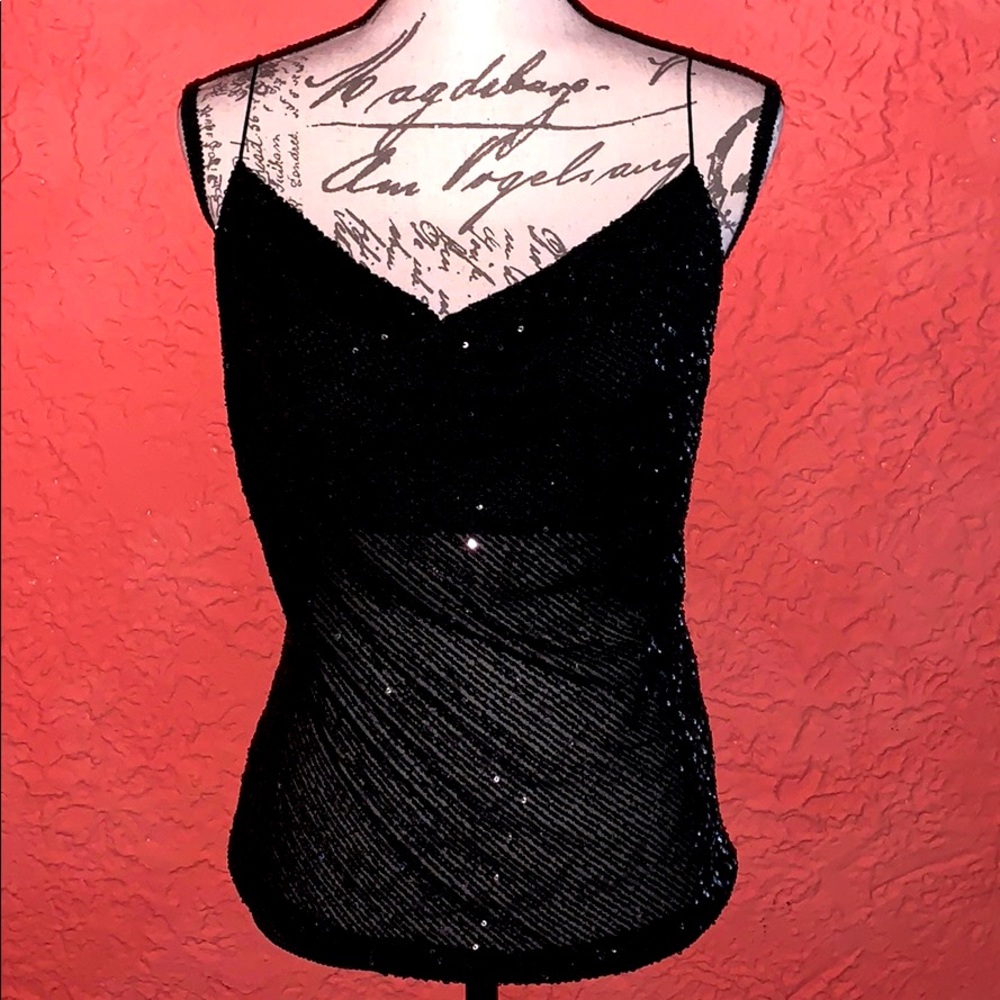 Boutique Black Sequin Cowlneck Camisole